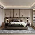Modern Bedroom Interior Design With Large Bed Nightstands Cabinets Soft Rug And Wall Paneling