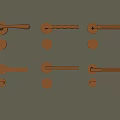 Various Styles Of Golden Door Handles Arranged On White Background