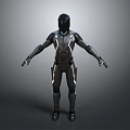 Futuristic Game and Movie Character in Black Combat Suit With White Lines
