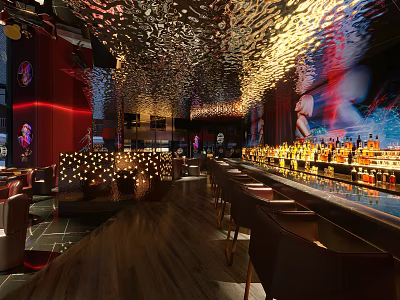 Modern Open Layout Bar Interior With Lighting Decor Bar Counter And Liquor 3d model