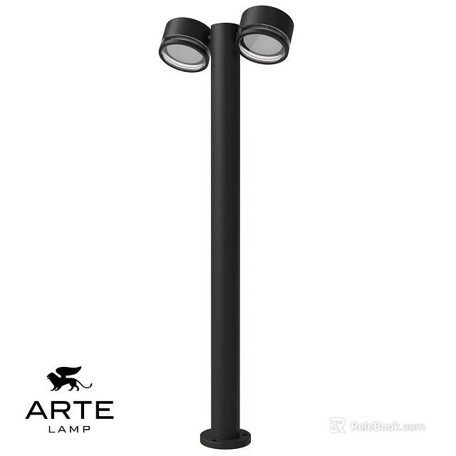 Modern Black Outdoor Light Pole With Double Illuminating Heads For Garden Use 3d model 