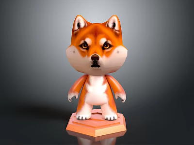 3D Cartoon Shiba Inu Character Model In Standing Pose With Orange Base 3d model