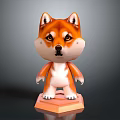 3D Cartoon Shiba Inu Character Model In Standing Pose With Orange Base