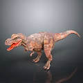 Detailed Brown Tyrannosaurus Rex Dinosaur Model With Open Mouth On Gray Background