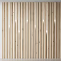 Modern Sofa Background Wall Featuring Wooden Vertical Slats and Recessed Lighting