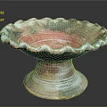 Artistic Ceramic Decorative Bowl Featuring Ruffled Edge And Pedestal Base With Mixed Color Tones
