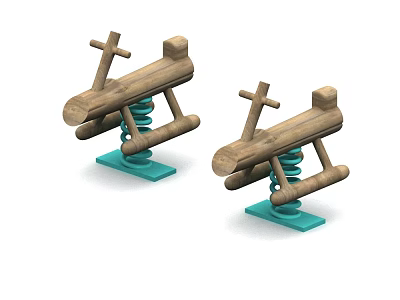 Wooden Building Blocks Play Structures With Springs And Blue Bases 3d model