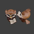 Cute Cartoon Owl Wizard Character Wearing Glasses Holding Book In Robe