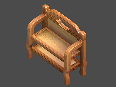 Classic Wooden Single Armchair With Carved Seat Back And Natural Texture 3d model