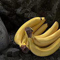 Fresh Yellow Bananas Placed With Stones On Dark Rock Texture Surface 3d model
