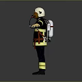 Firefighter Protective Uniform Dark Blue With Yellow Reflective Stripes White Helmet Breathing Apparatus And Boots
