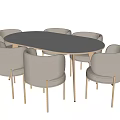 Elegant Round Dining Table Set With Beige Upholstered Chairs And Metal Legs 3d model