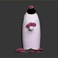 Cute White Ghost Character With Black Top Hat Pink Roses Smiling Blush Face And Scattered Petals