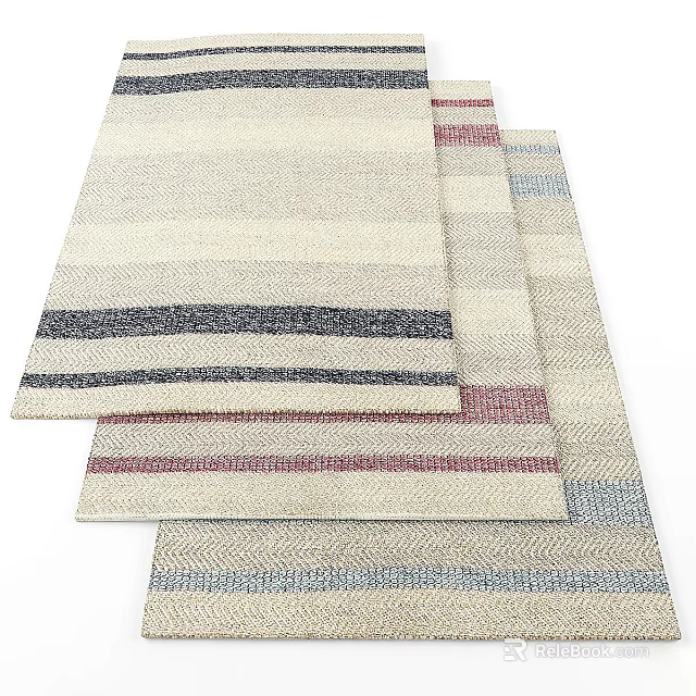 Soft Textured Square Rugs With Beige Navy Red And Blue Striped Patterns For Home Decor 3d model 