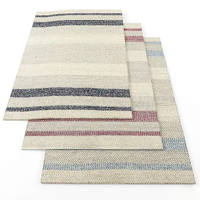 Soft Textured Square Rugs With Beige Navy Red And Blue Striped Patterns For Home Decor 3d model