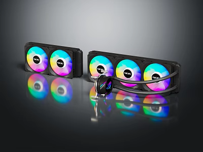 RGB CPU Water Cooling System With Three Fans Colorful LED Lights Radiator And Cooler Head 3d model