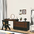 Modern Study Room Interior With Wooden Desk Chair And Decorative Wall Art