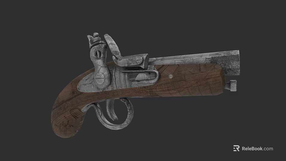 Antique Pistol With Intricate Metal Parts And Wooden Grip Design 3d model 