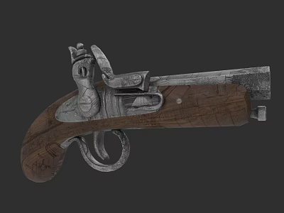 Antique Pistol With Intricate Metal Parts And Wooden Grip Design 3d model