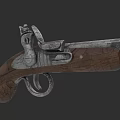 Antique Pistol With Intricate Metal Parts And Wooden Grip Design