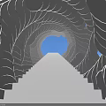 Activity Passage With Spiral White Walls And Colorful Gradient Staircase Leading To Blue Exit