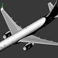 Modern Passenger Aircraft With White Fuselage Black Tail Green Wingtips SAT Logo And Twin Engines