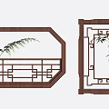 Traditional Carved Windows With Wooden Frame Classic Patterns And Bamboo Background