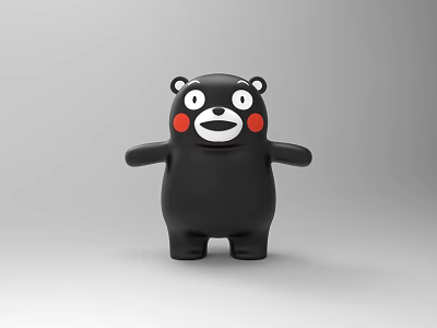 Black Bear Stuffed Toy with Red Cheeks White Eyes Open Arms Cute Standing Plush Figure 3d model