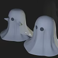 Two Cute Gray Ghost Dolls With Simple Black Eyes And Flowy Design 3d model