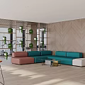 Modern Fitness Studio With Woman Exercising On Treadmills Indoor Plants And Comfortable Seating