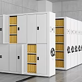 White Lockable Bookcases With Yellow Folders Neatly Arranged In Modern Interior
