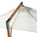 White Canvas Patio Umbrella With Wooden Support Frame And Stable Base Design
