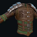 Medieval Leather Armor With Silver Shoulder Plates And Green Lining Details