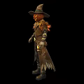 Fantasy Scarecrow Game Movie Character With Pumpkin Head Jack o Lantern Face And Feathered Coat