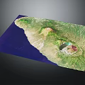 Natural Garden Landscape With Lush Green Vegetation Blue Water And Volcanic Terrain