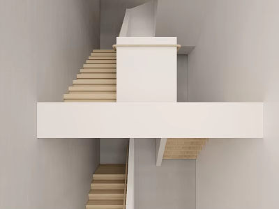 Minimalist Modern Staircase Design with Wooden Steps and White Support Structure 3d model