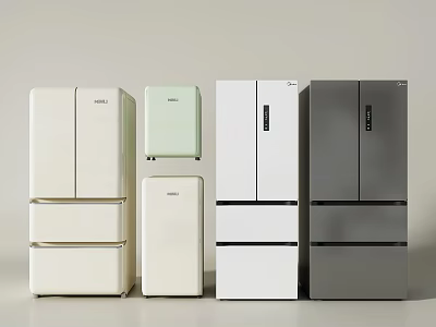 Various Modern Refrigerators In White Light Green And Gray With Stylish Designs 3d model