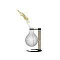 Transparent Glass Vase With Metal Stand And Dried Grasses For Modern Home Decor