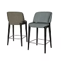 Modern Bar Stools With Brown And Gray Upholstery Wooden Frame And Metal Footrest