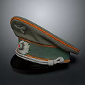 Classic Green Military Cap With Orange Trim Decorative Badge And Rope Knot