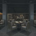 Modern Restaurant Interior With Chandeliers Wooden Tables Chairs And Large Windows