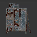 Vintage Rustic Cabinet With Chipped Blue Paint Multiple Drawers And Open Compartment