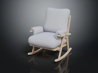 Comfortable Modern Rocking Chair With Light Blue Cushion And Wooden Frame 3d model
