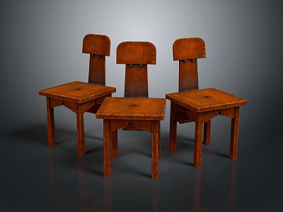 Three Brown Wooden Leisure Chairs With Classic Design And Smooth Surface 3d model