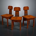 Three Brown Wooden Leisure Chairs With Classic Design And Smooth Surface