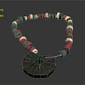 Colorful Beaded Necklace With Red Blue White Black Beads And Stylish Round Pendant
