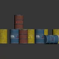 Colorful Stacked Oil Barrels In Blue Red And Yellow Arrangement