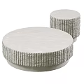 Round Concrete Textured Coffee Table Set With Two Different Sizes And Vertical Stripes 3d model