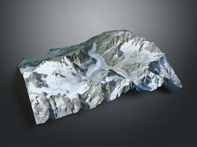 Natural Mountain Landscape With Snowy Peaks Valley River And Detailed Terrain 3d model