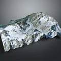 Natural Mountain Landscape With Snowy Peaks Valley River And Detailed Terrain